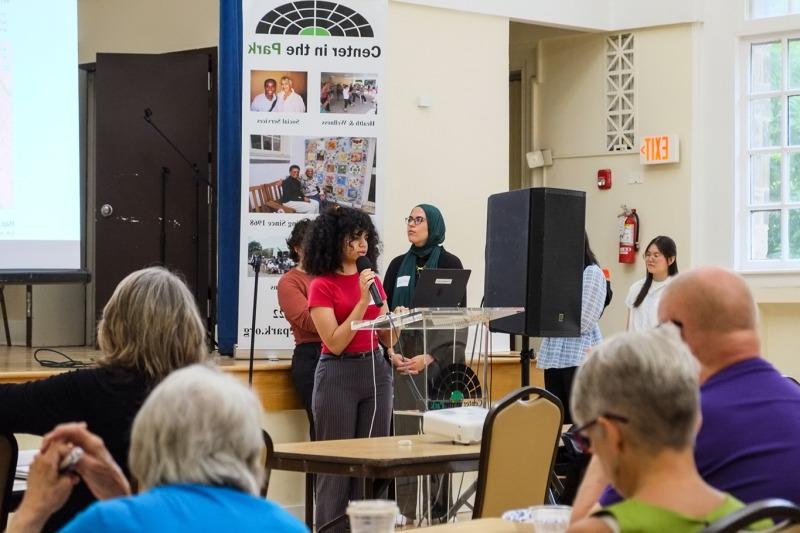 Isbah Ameer presents the website prototype at Center in the Park in Germantown. Photo by Shannon Eblen